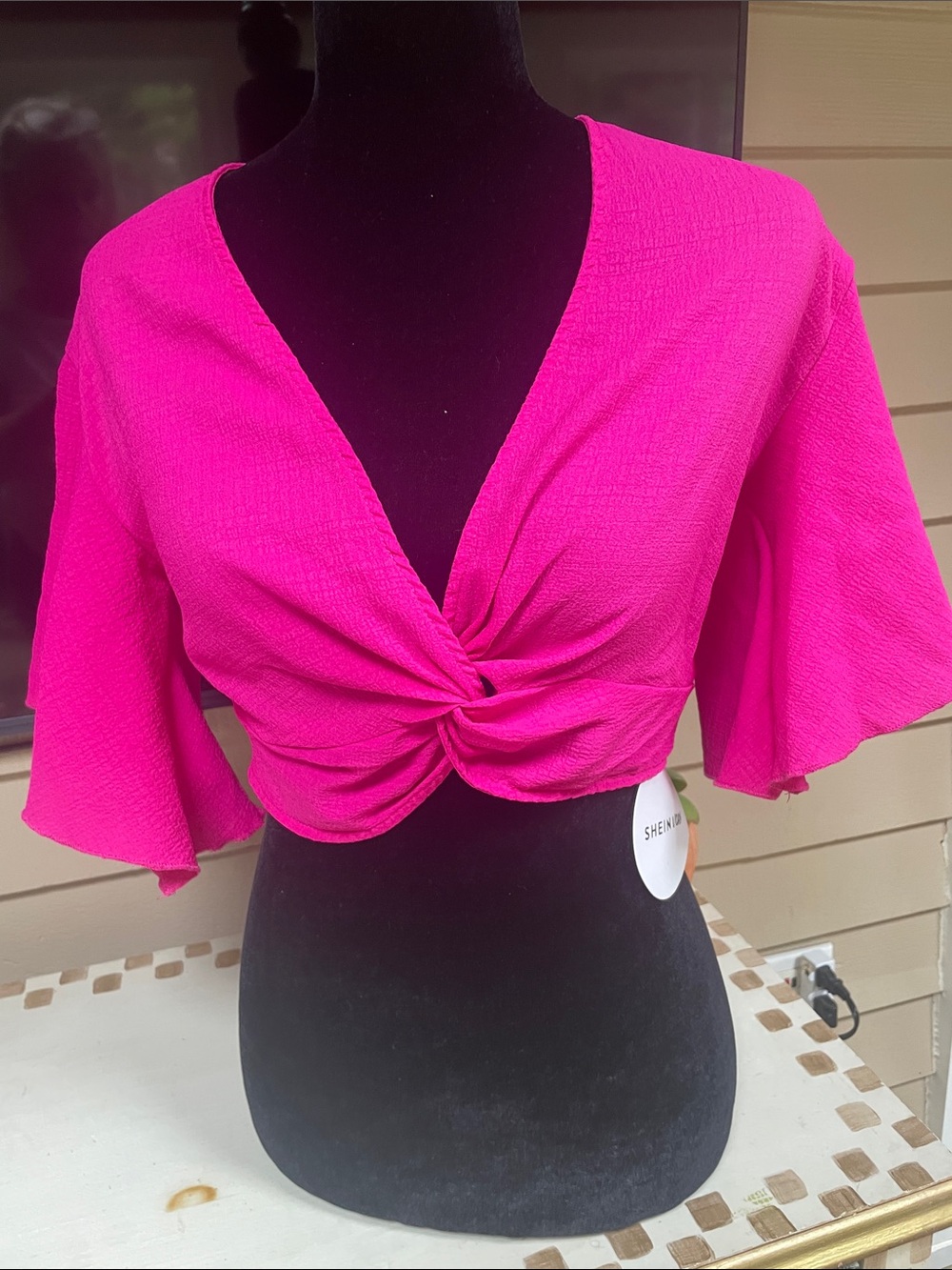 NWT SHEIN Vcay Fuchsia Twist-Front Crop Top